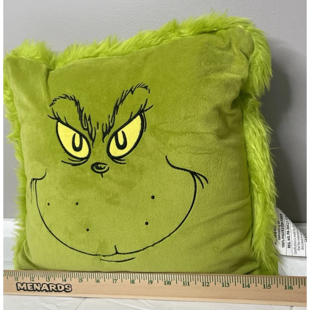 Dr. Seuss The Grinch 16x16 Green Faux Fur Christmas Throw Pillow Ruz 2024